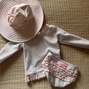 Pink and White Striped Baby Outfit with Hat
